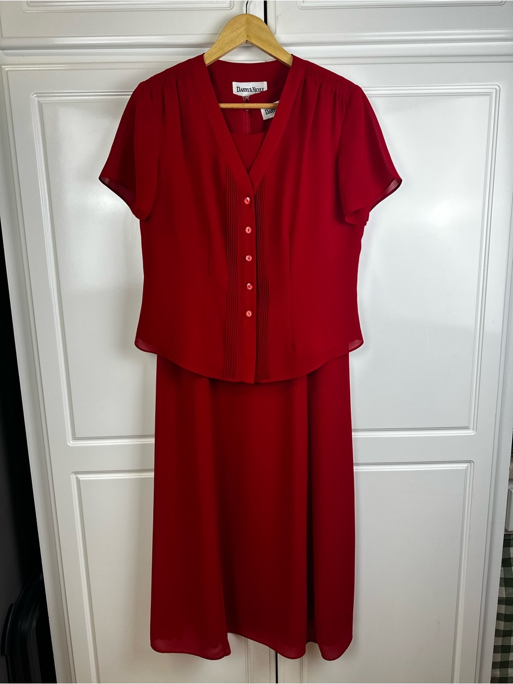 Danny & Nicole Red Short-Sleeve Midi Two-Piece Dress